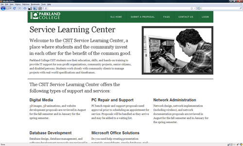 Service Learning Center screen capture